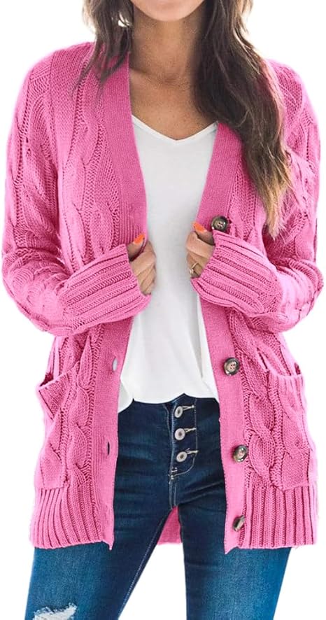 Women's knitted cardigan with long sleeves, front opening, buttoned at the collar, knitted coat