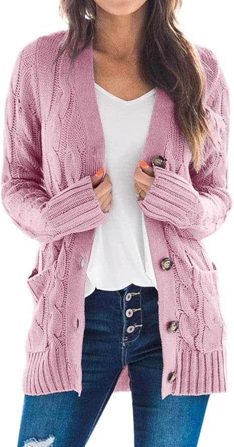Women's knitted cardigan with long sleeves, front opening, buttoned at the collar, knitted coat
