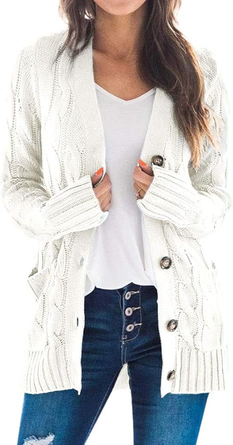 Women's knitted cardigan with long sleeves, front opening, buttoned at the collar, knitted coat