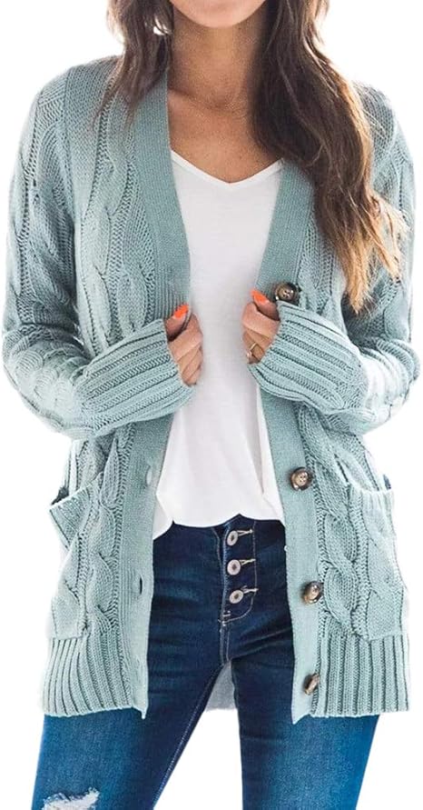 Women's knitted cardigan with long sleeves, front opening, buttoned at the collar, knitted coat