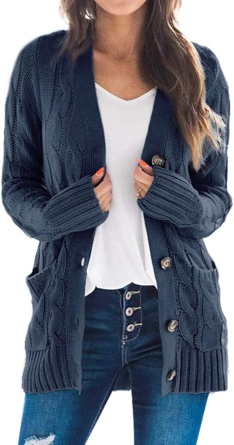 Women's knitted cardigan with long sleeves, front opening, buttoned at the collar, knitted coat