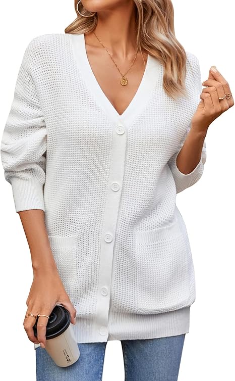 Women's 100% Cotton Cardigan Sweaters for Women Button Down Oversized Knit Outerwear with Pockets