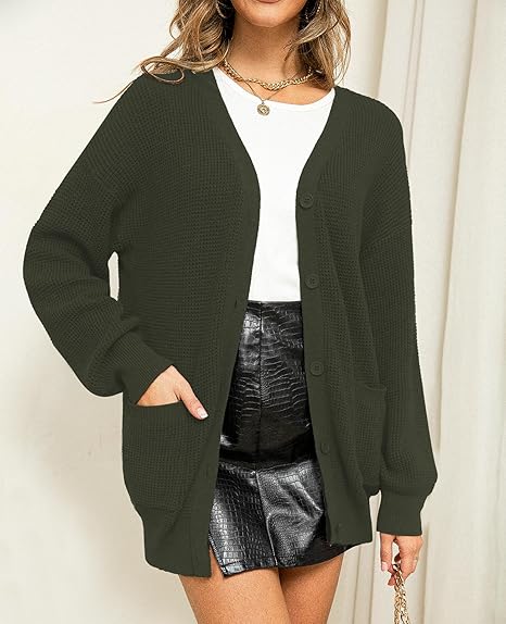 Women's 100% Cotton Cardigan Sweaters for Women Button Down Oversized Knit Outerwear with Pockets