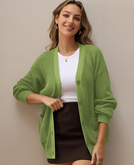 Women's 100% Cotton Cardigan Sweaters for Women Button Down Oversized Knit Outerwear with Pockets