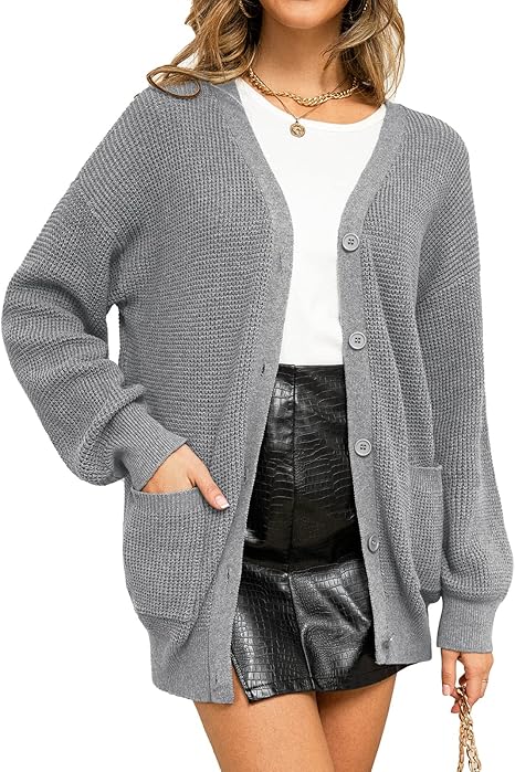 Women's 100% Cotton Cardigan Sweaters for Women Button Down Oversized Knit Outerwear with Pockets