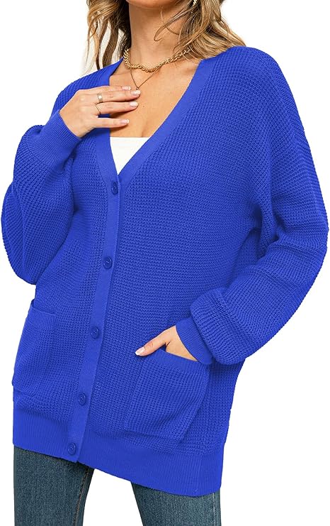 Women's 100% Cotton Cardigan Sweaters for Women Button Down Oversized Knit Outerwear with Pockets